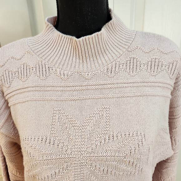 A Knitch Above by Spar Knitwear Women's Med Pink Knit Sweater Mock Neck Cotton - Picture 2 of 10